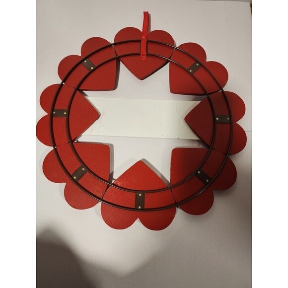 Valentine's Day Heart Wreath Door Hanger Sign Red White Glitter Wooden Welcome - Picture 4 of 9